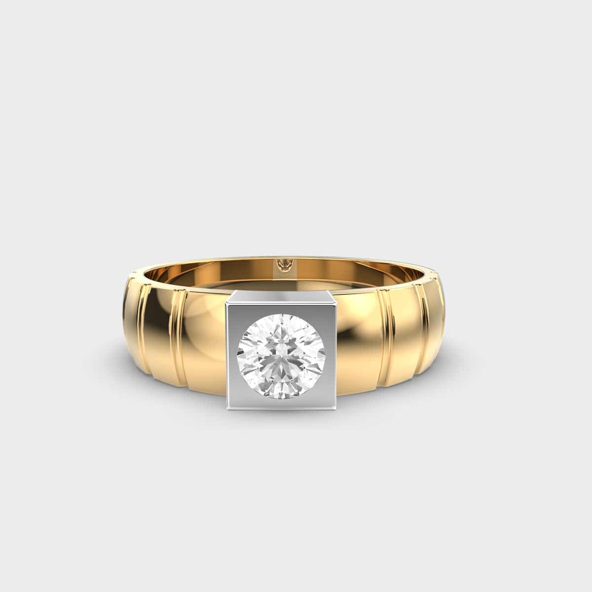 Classic Dual Tone Mens Solitaire Diamond Ring