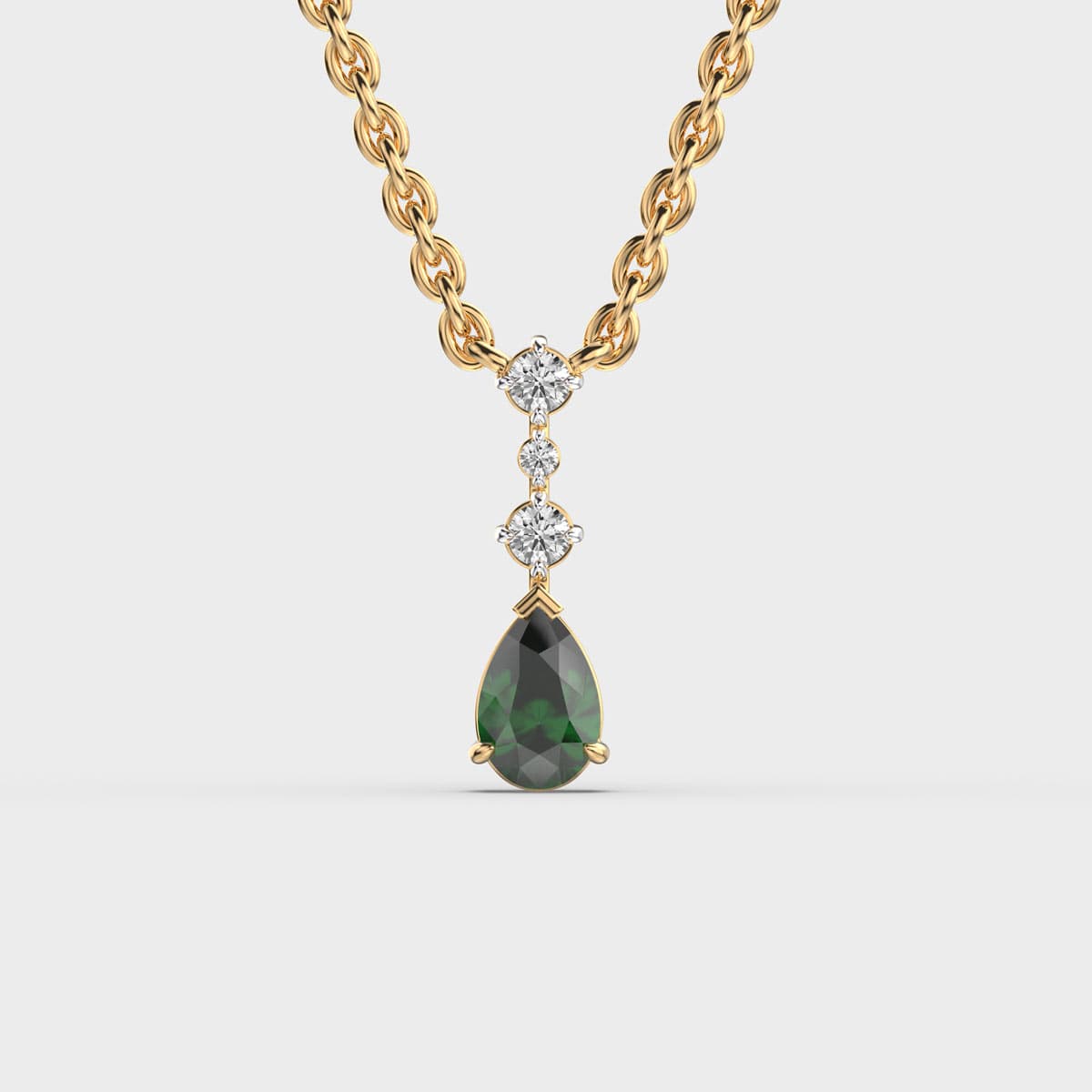 Pear Drop Green Stone Pendant with Chain