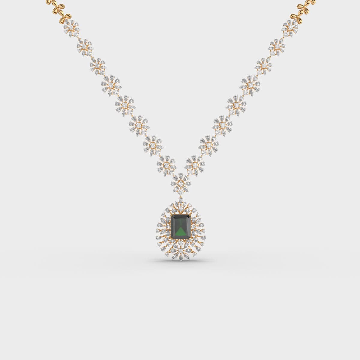 Classic Green Stone Long Diamond Necklace
