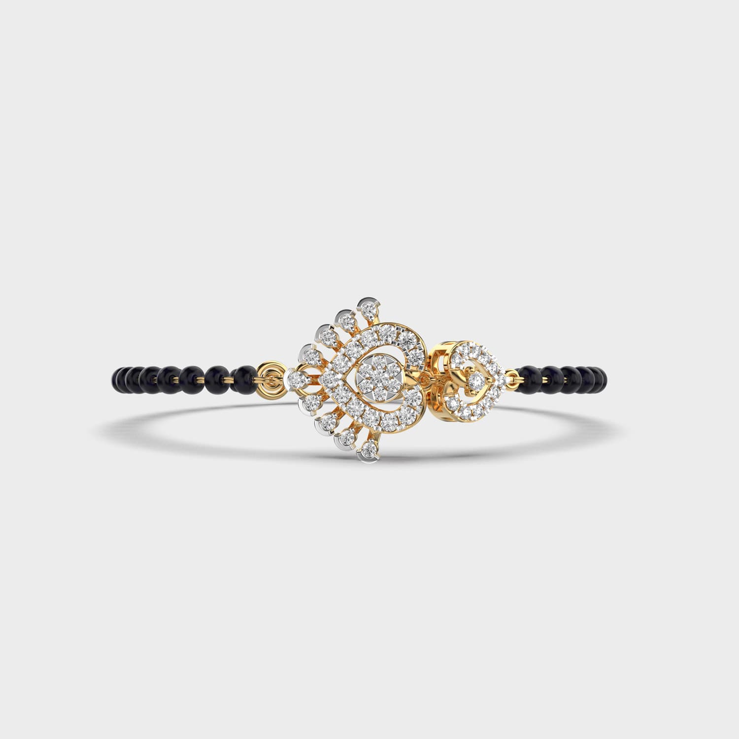 Fanfare Feather Black Beaded Diamond Bracelet