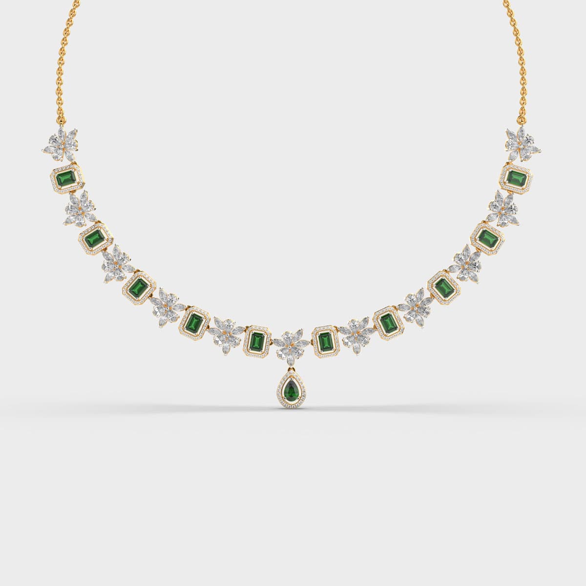 Green Stone Flora Marquise Diamond Necklace