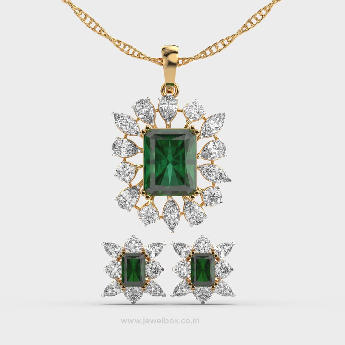 Emerald Green Stone Diamond Pendant Set