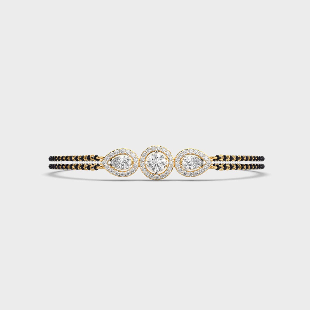 Black Beaded Three Diamond Bracelet