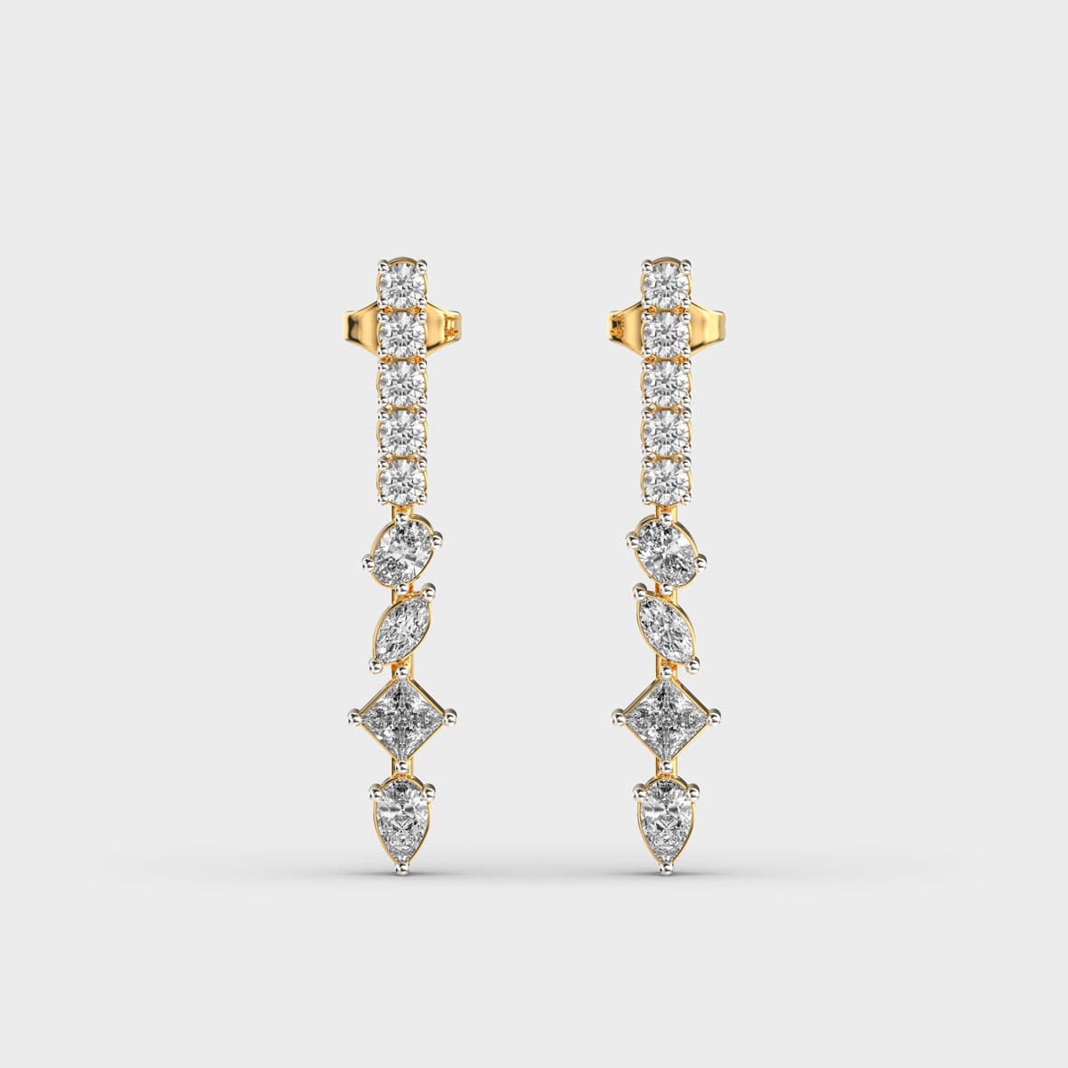 Mixed Cut Diamond Linear Ear Studs