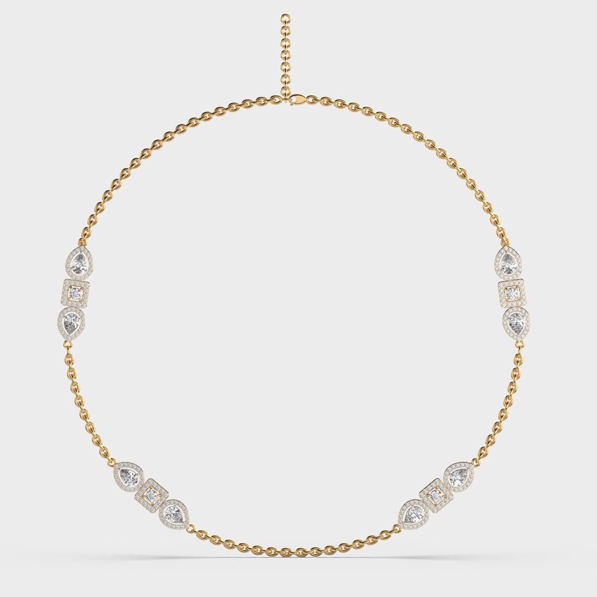 Three Stones Chained Diamond Necklace