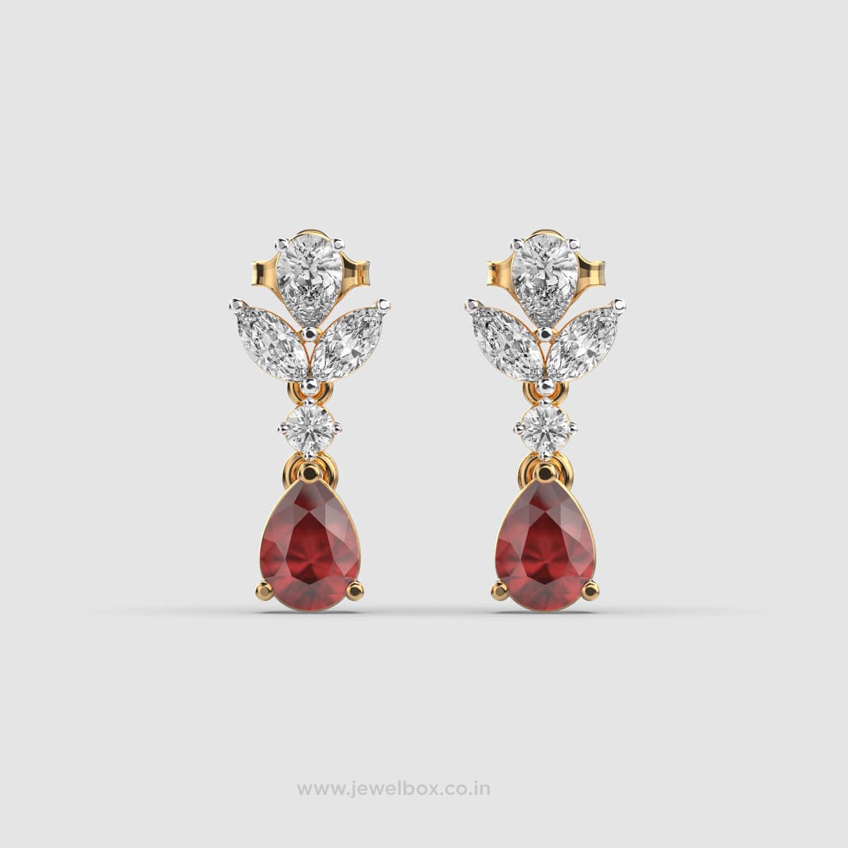 Youthful Red Stone Dangler Diamond Earrings
