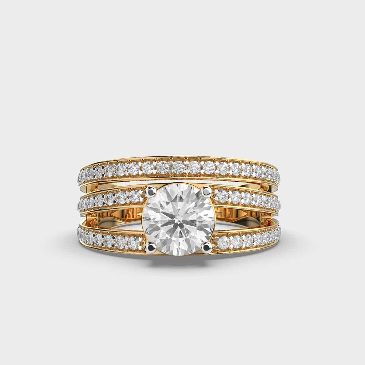 Parallel Bands Solitaire Diamond Cocktail Ring