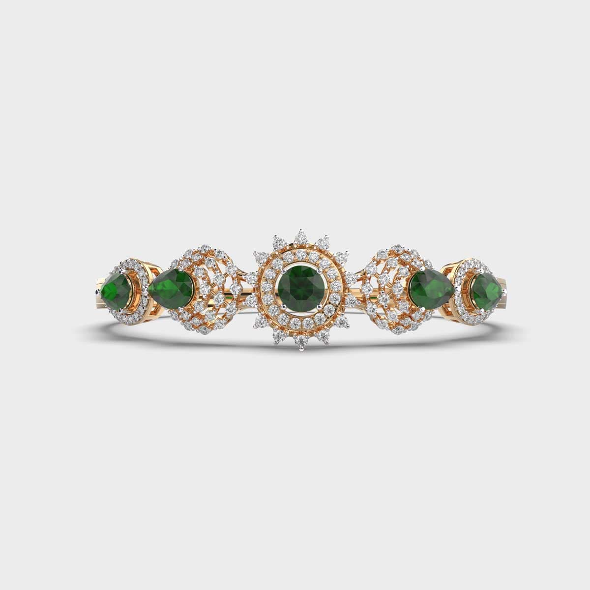 Shimmering Vrinda Green Stone Diamond Kada Bracelet
