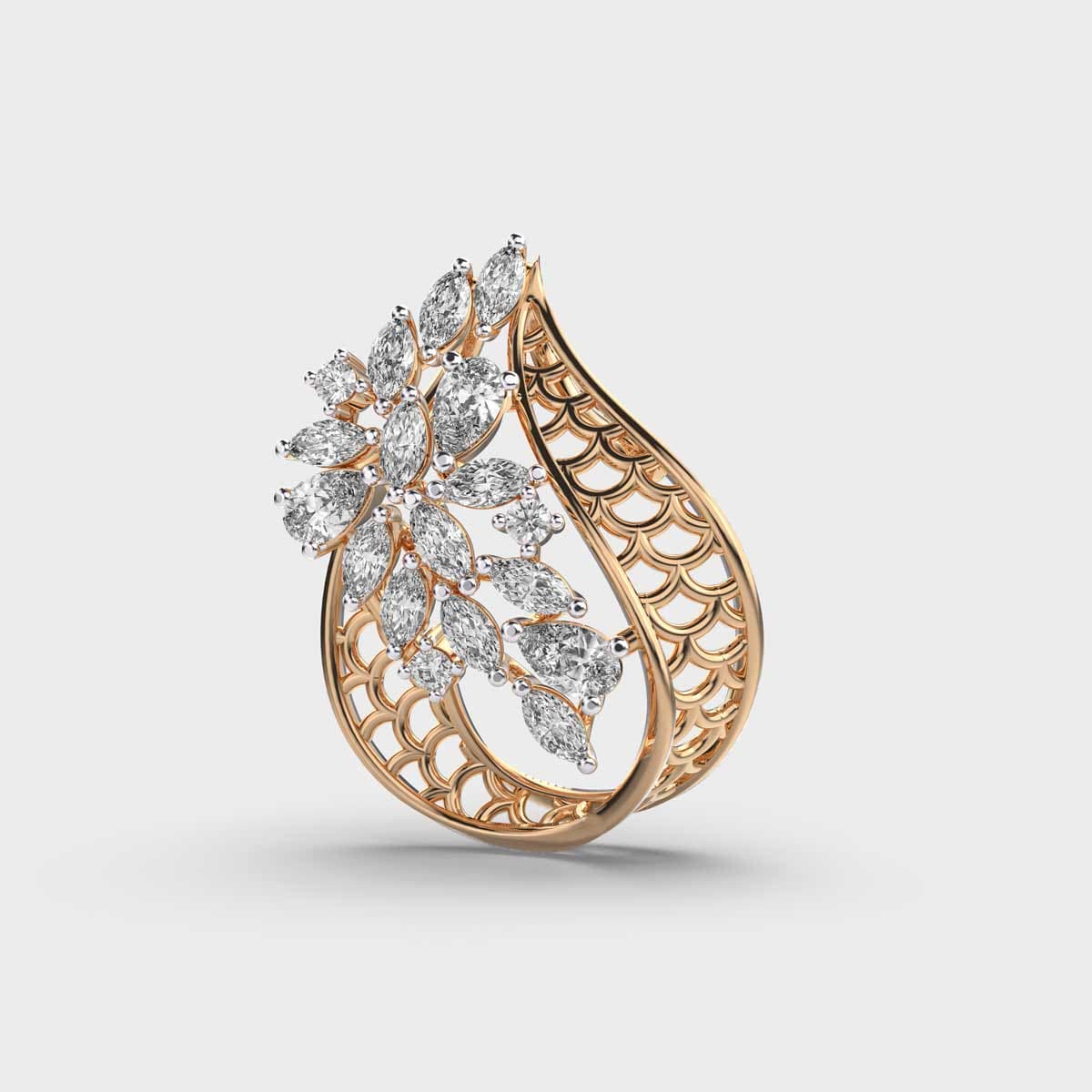 Scalloped Marquise Diamond Pendant (Without Chain)