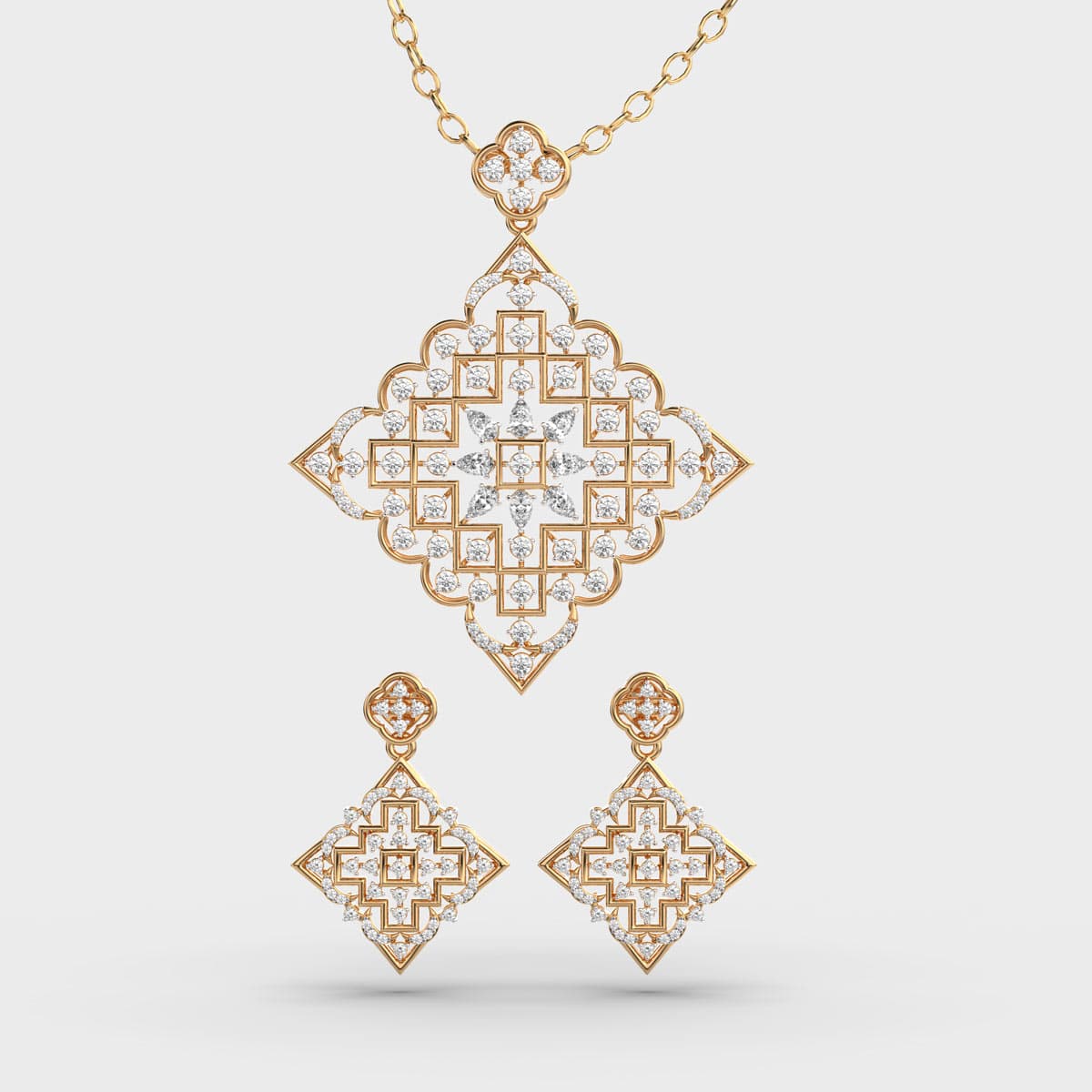 Geometric Diamond Pendant Set