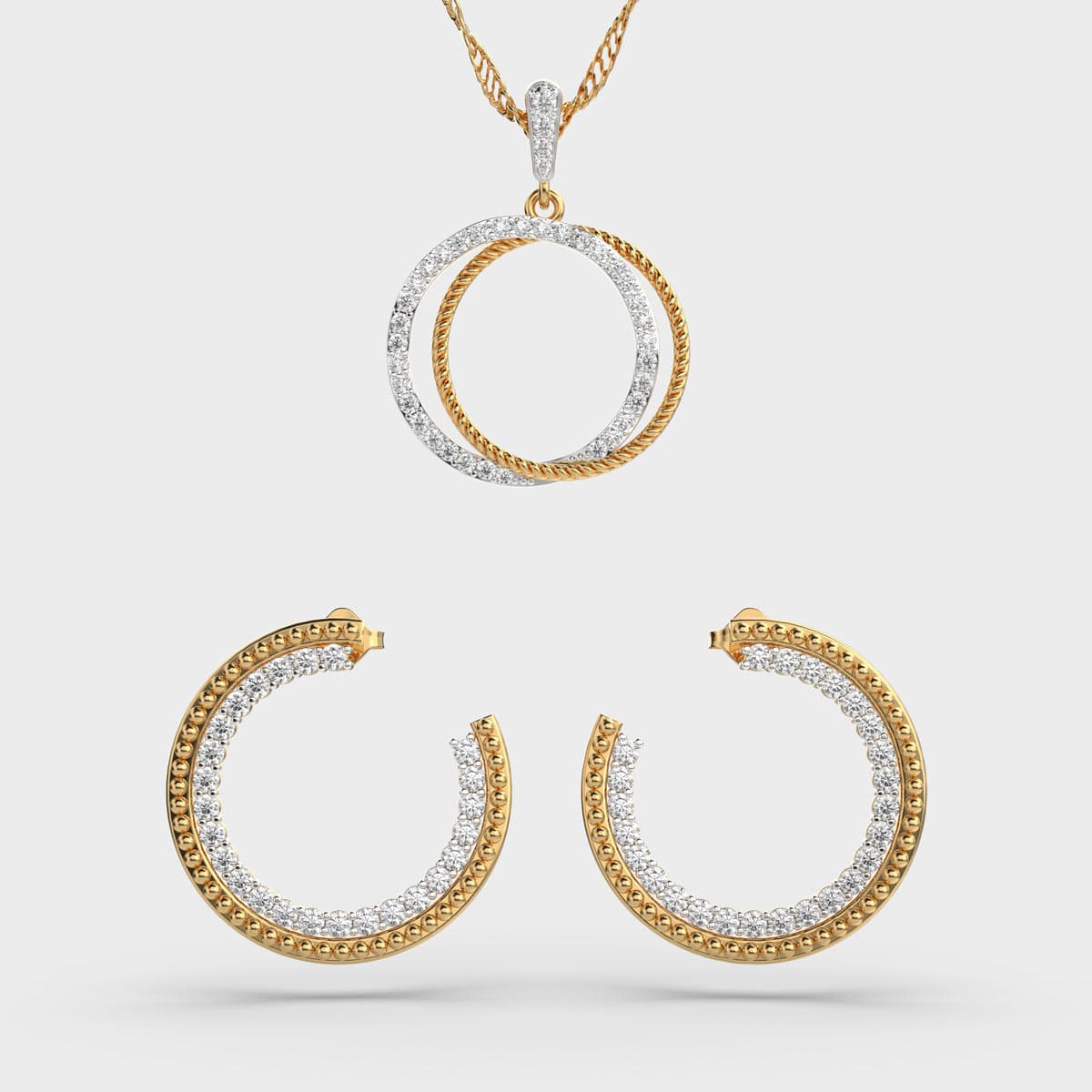 Twisted Loop Diamond Pendant & Earring Set (Without Chain)