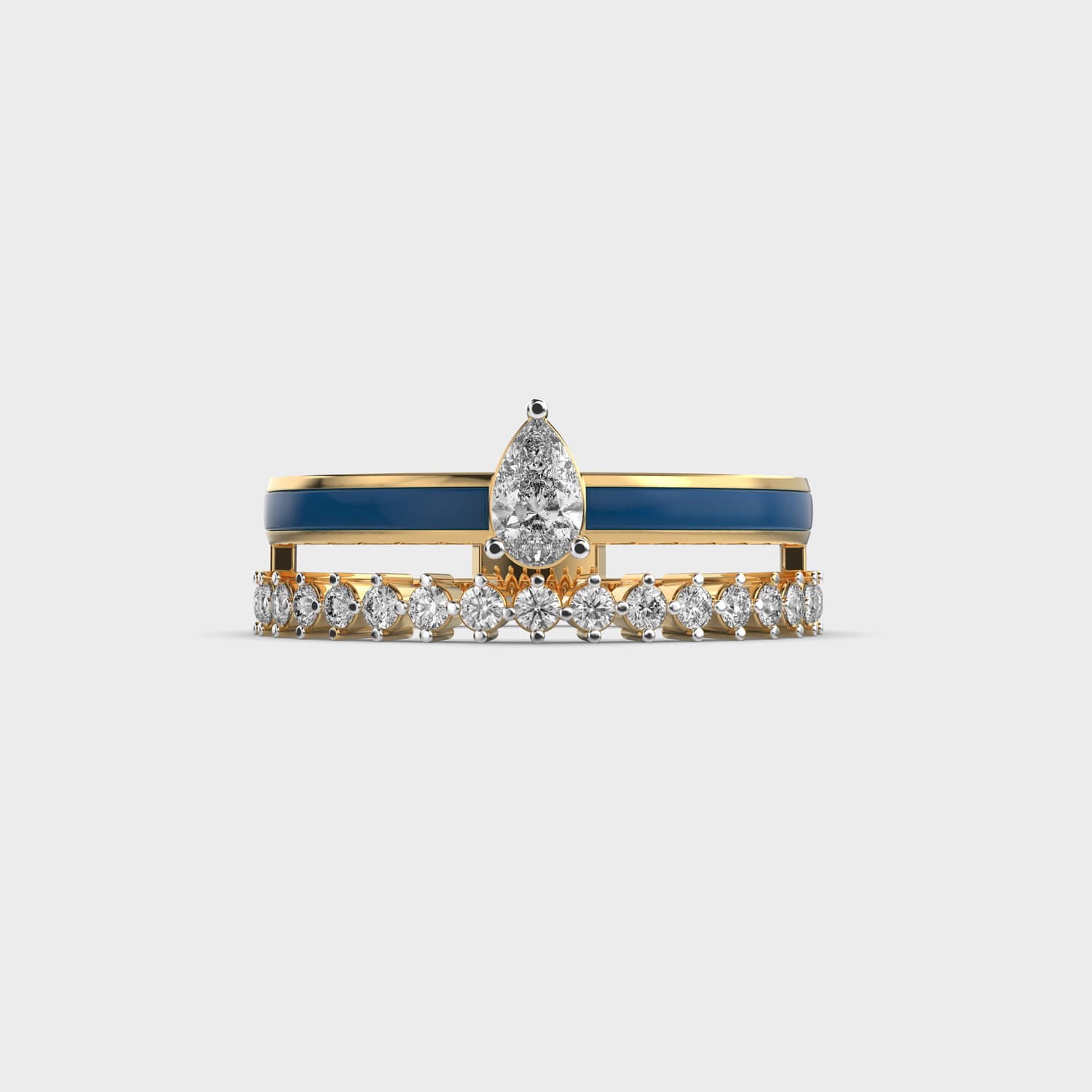 Blue Enamel Pear Diamond Band Ring