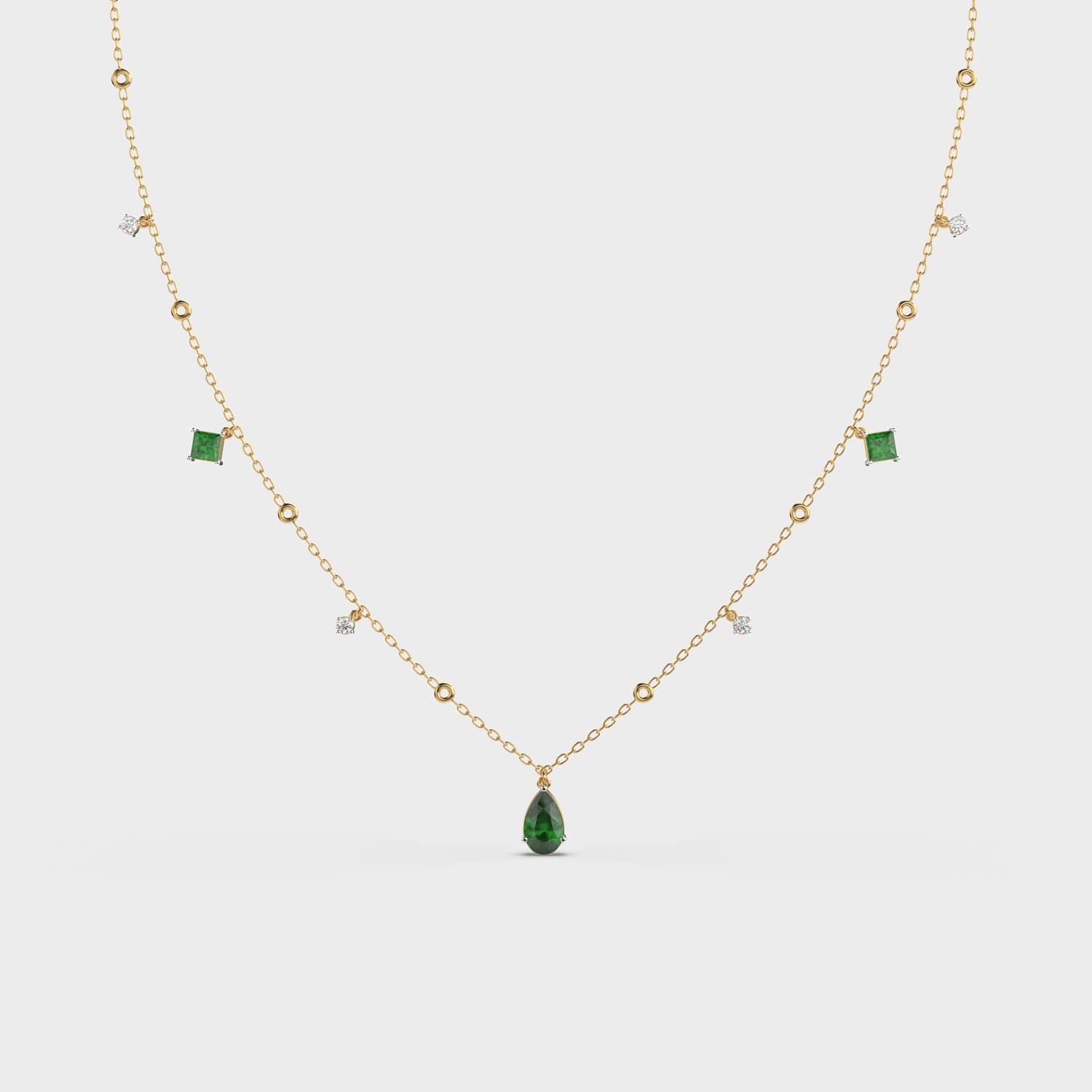Emerald Green Coloured Stone Diamond Necklace