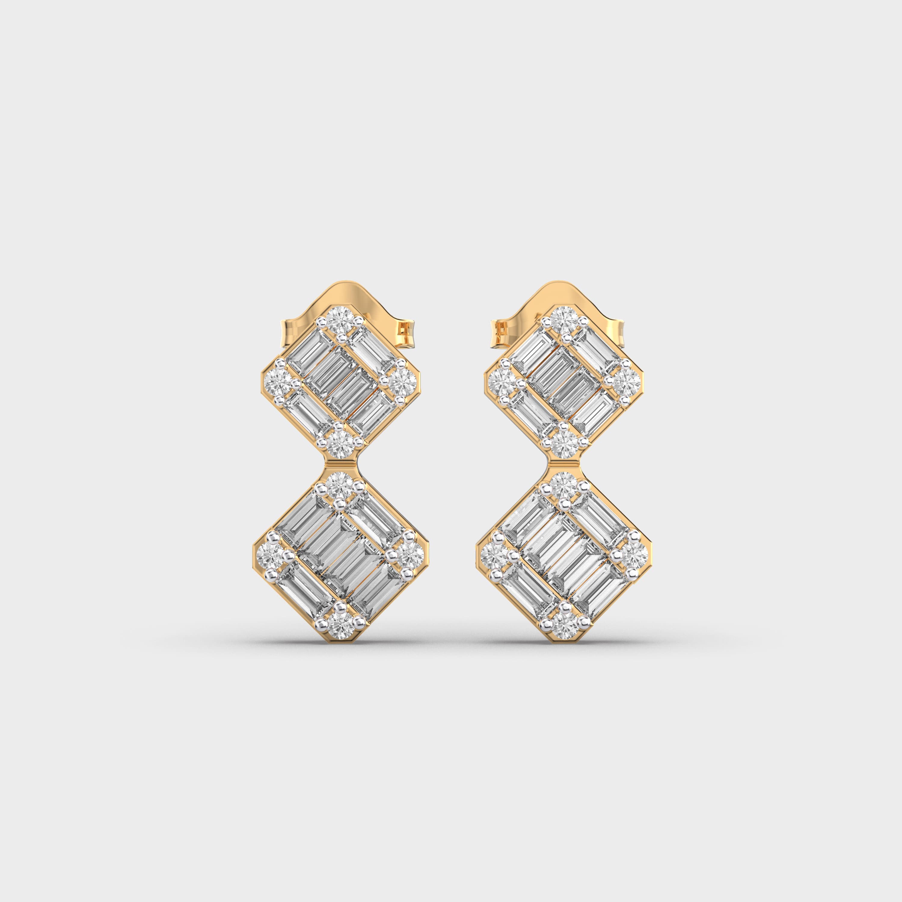 Dainty Emerald Shaped Diamond Earrings
