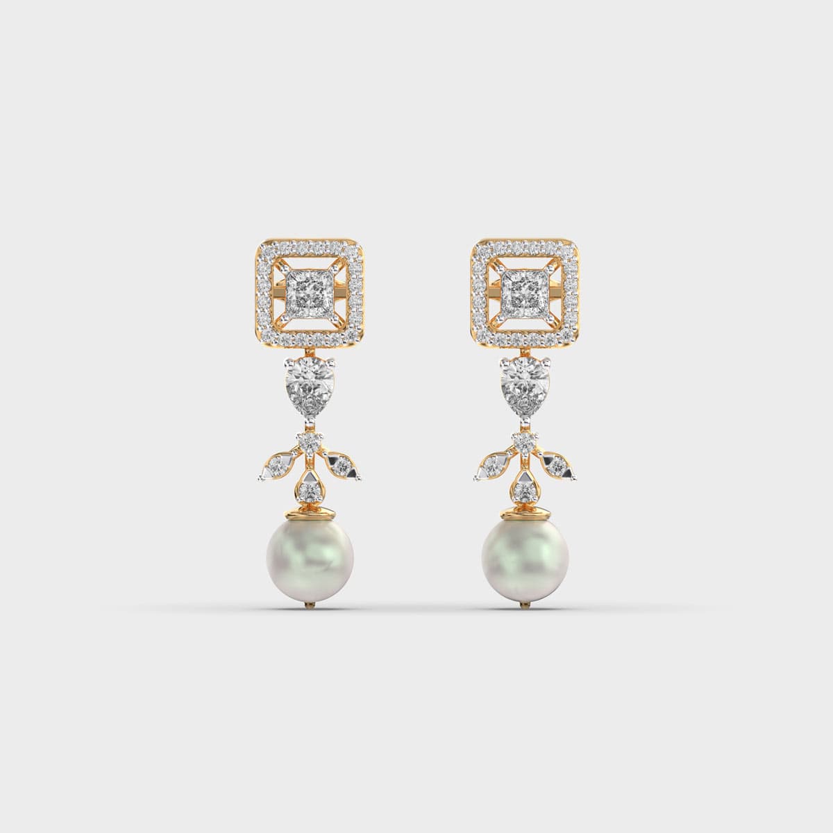 White Pearl Drops Diamond Earrings