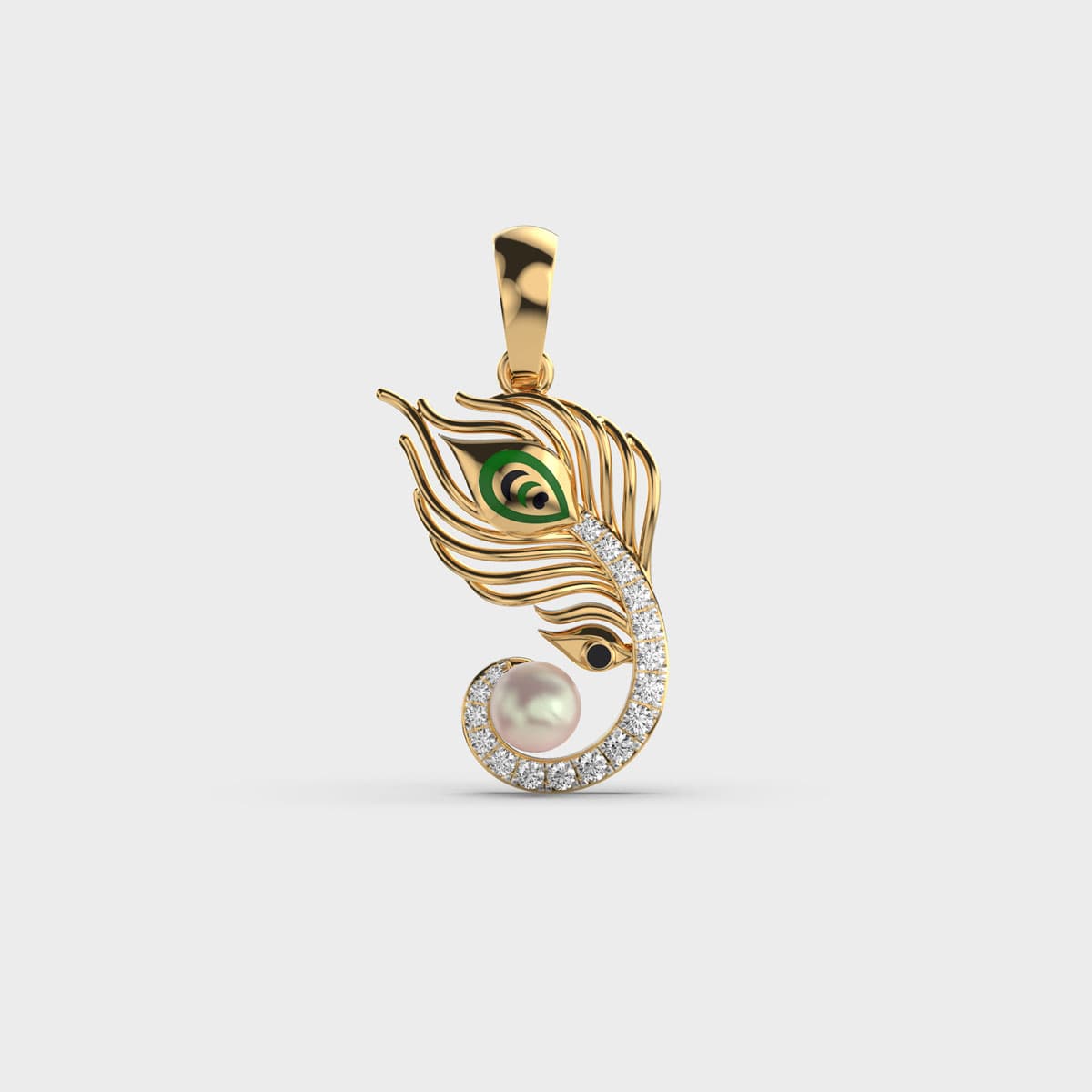 Unisex Krishna's Peacock Feather Diamond Pendant (Without Chain)