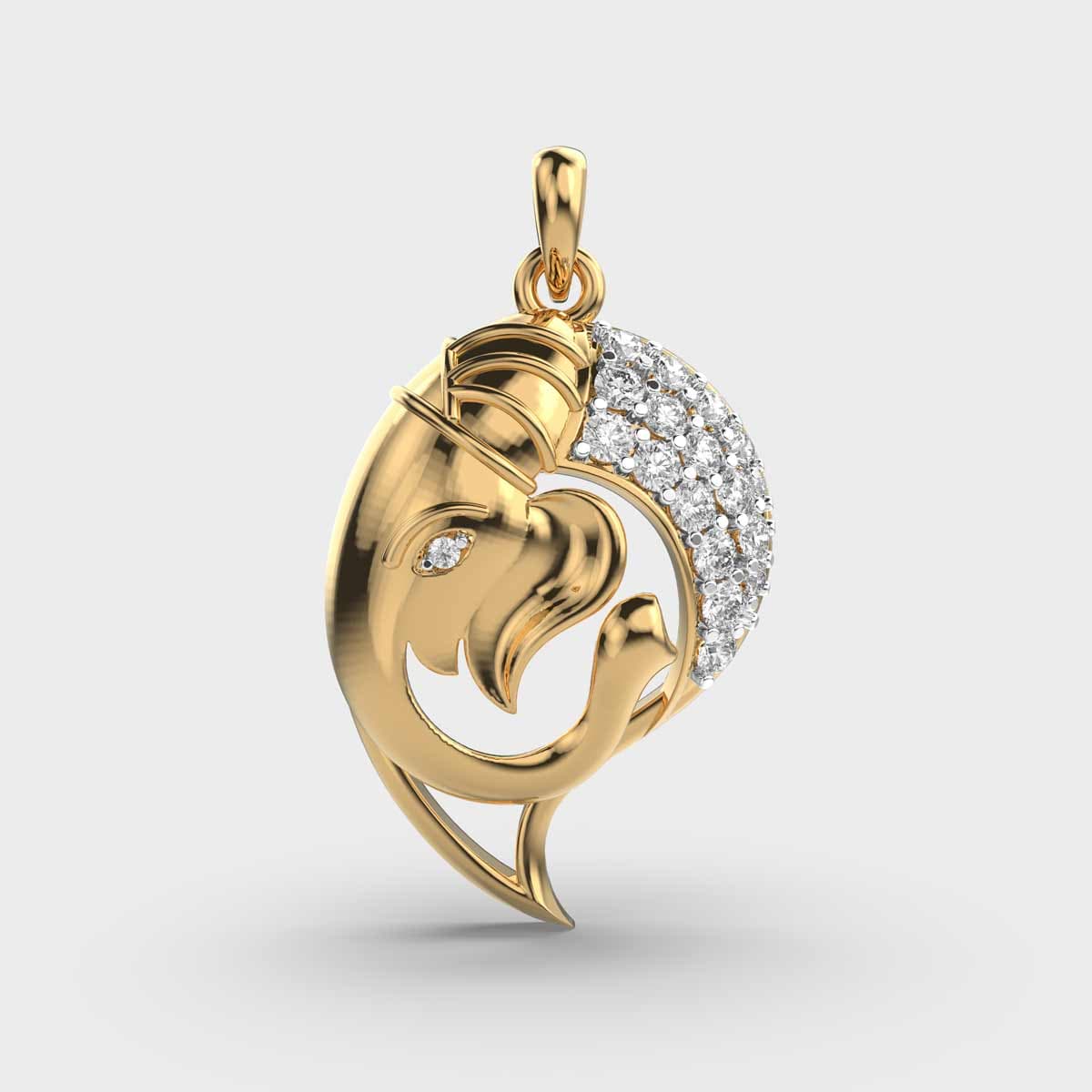 Ganesha Three Lines Diamond Pendant (Without Chain)