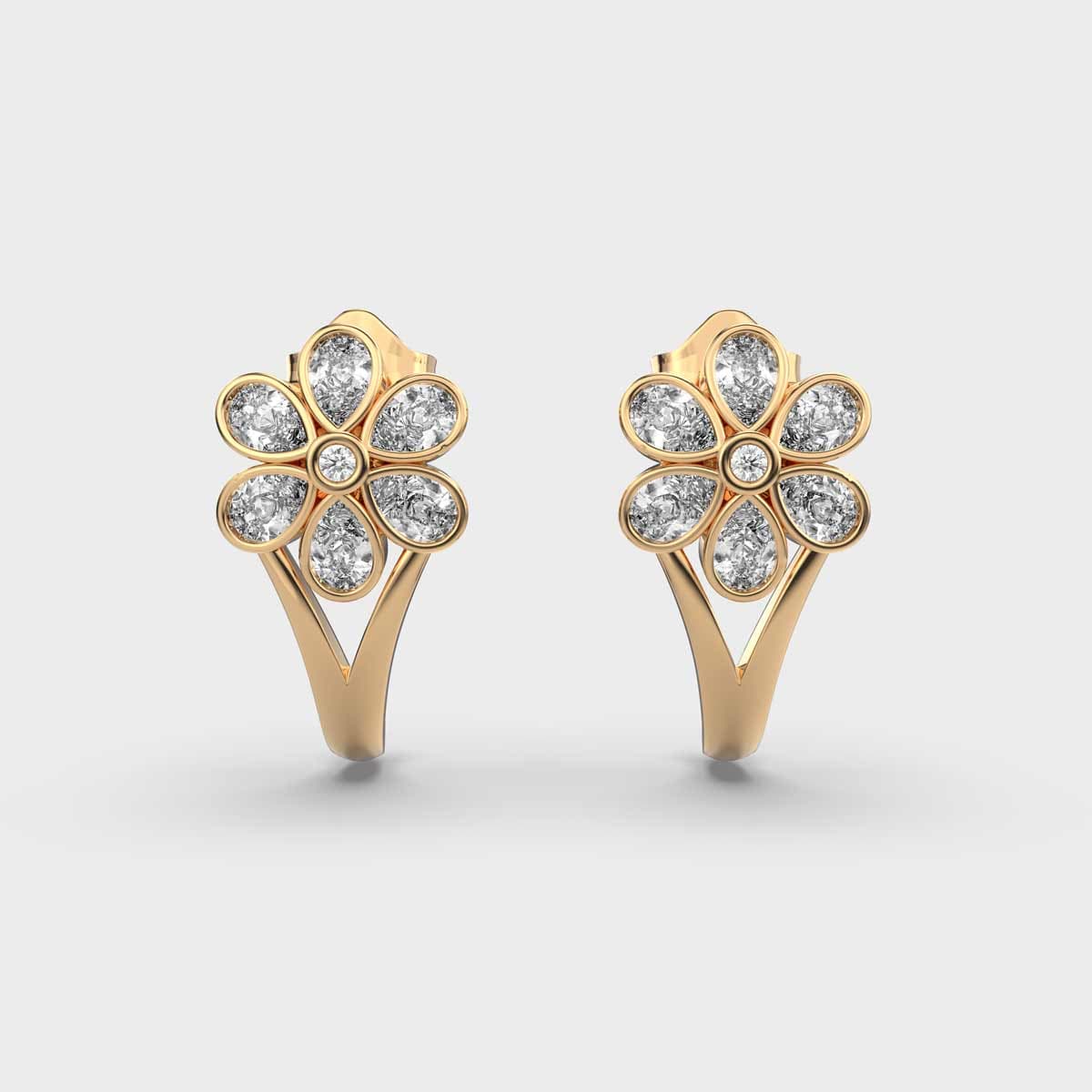 Merry Minimal Floral Diamond Encrusted Hoops