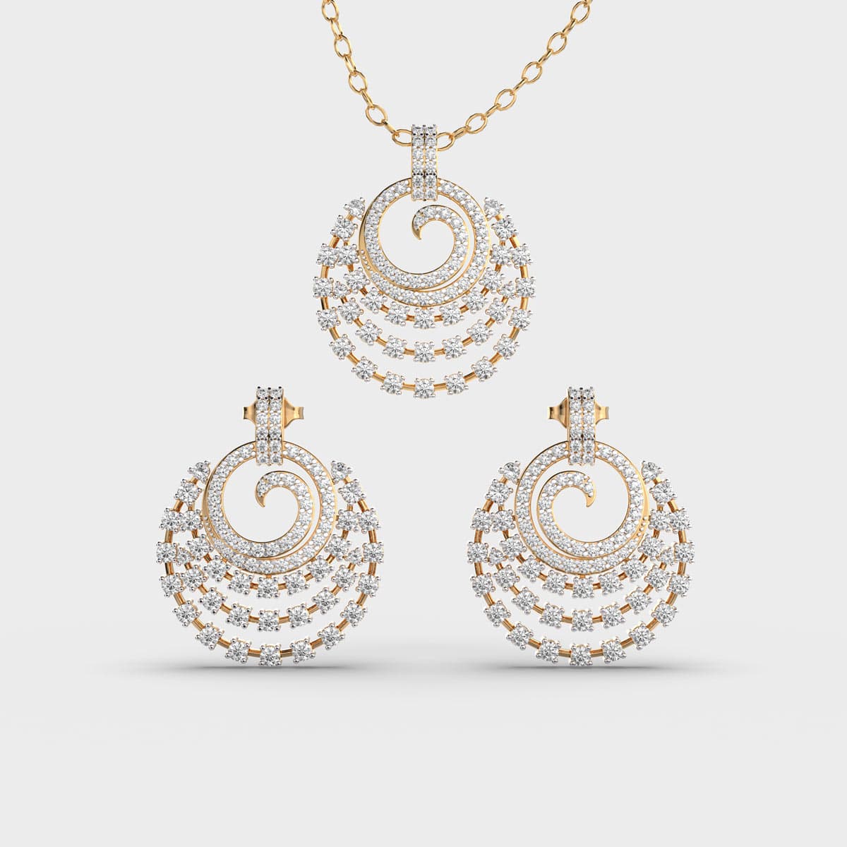 Elegant Spiral Diamond Pendant Set